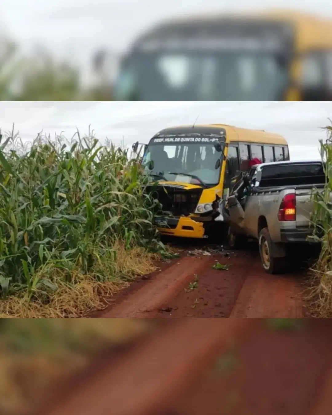 Acidente entre ônibus escolar e caminhonete mobiliza comunidade em Quinta do Sol, Paraná