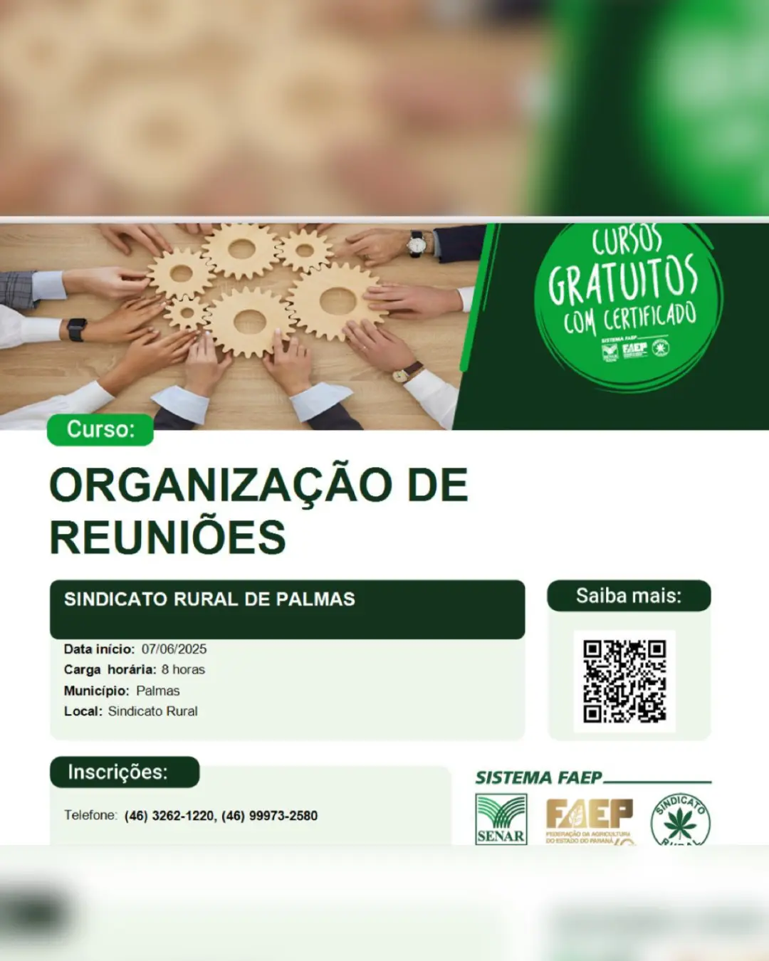Curso gratuito sindicato rural de Palmas