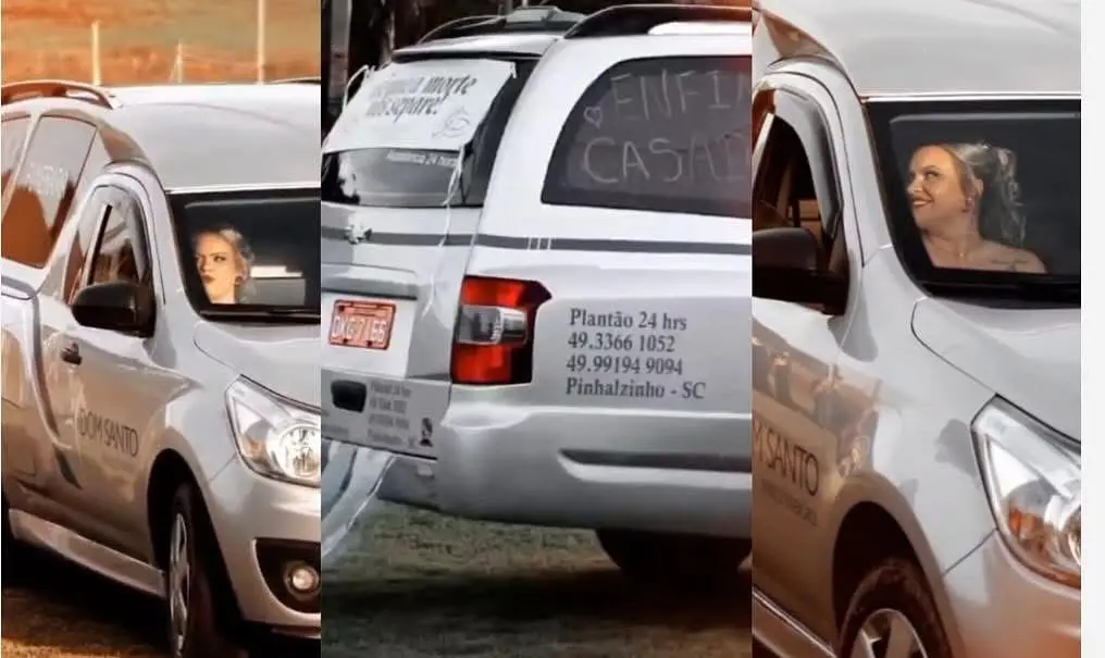 Noiva catarinense chega em casamento com carro funerário.