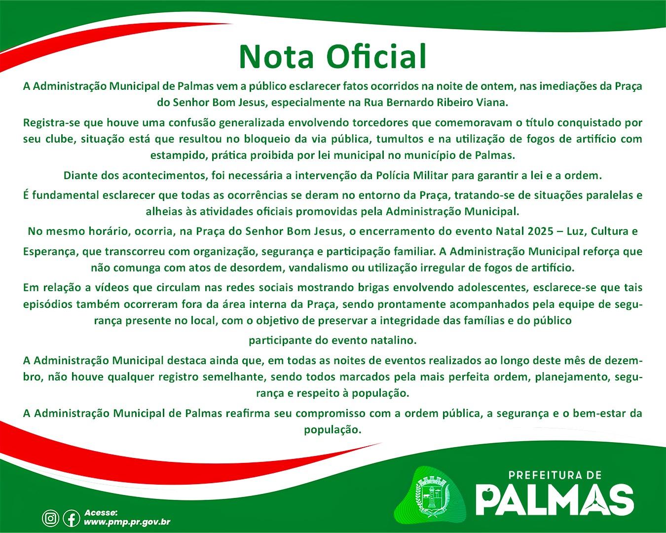 Após confusão generalizada na Praça Bom Jesus, Prefeitura de Palmas emite Nota Oficial
