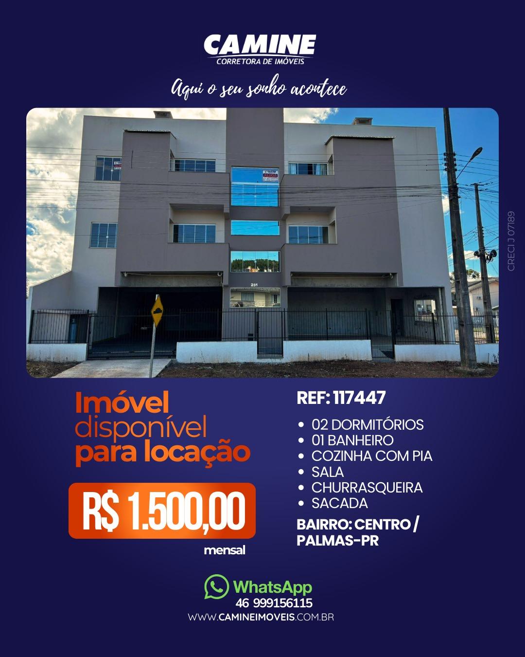 APARTAMENTO PARA LOCAÇÃO EM PALMAS-PR