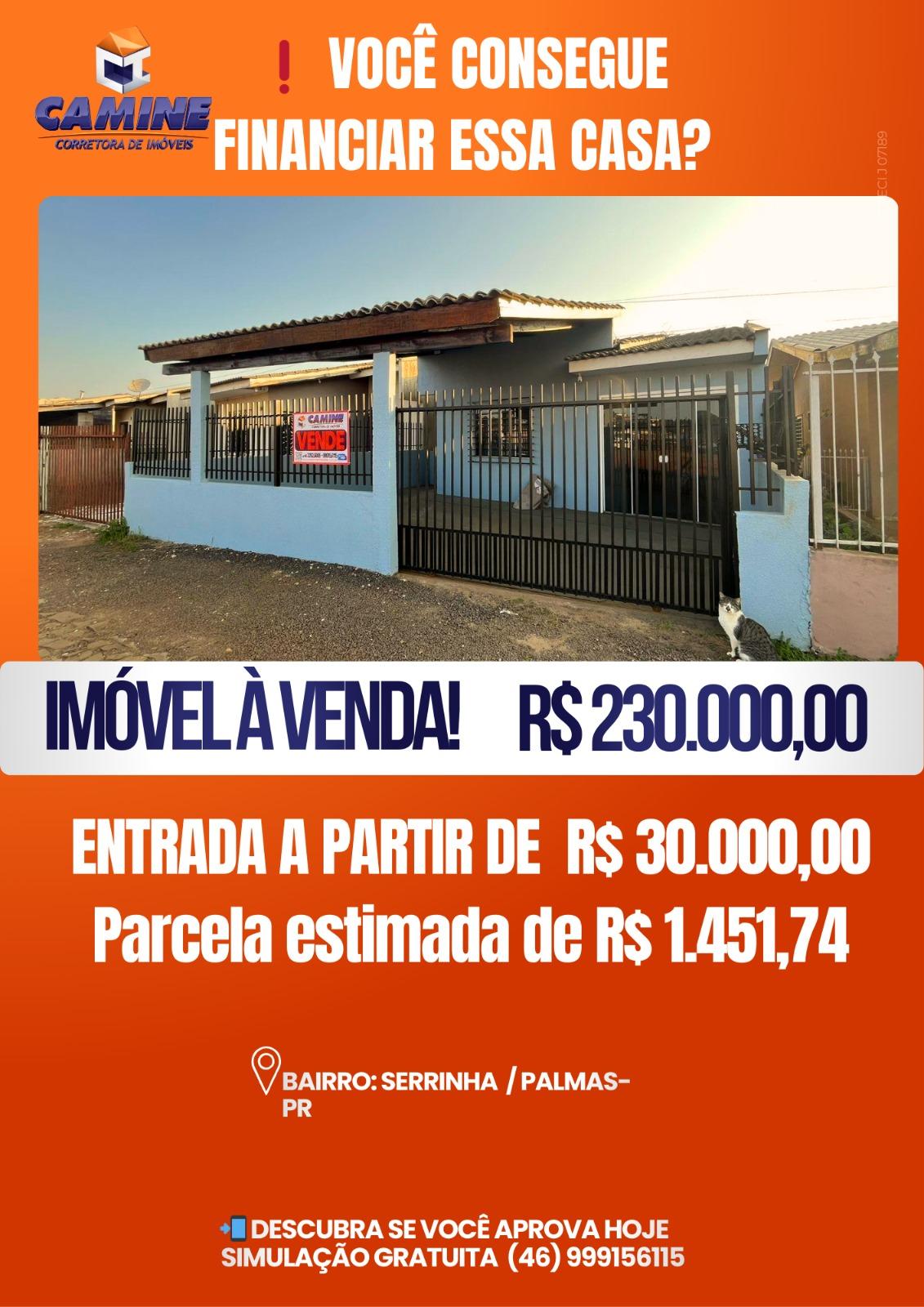 CASA EM CONDOMÍNIO À VENDA – SERRINHA | PALMAS/PR