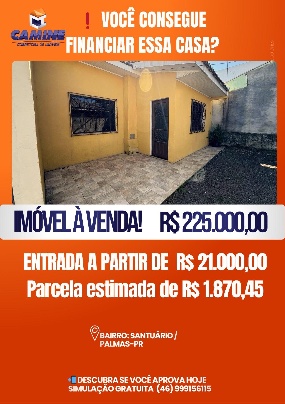 🏡 *CASA À VENDA NO BAIRRO SANTUÁRIO – PALMAS/PR*