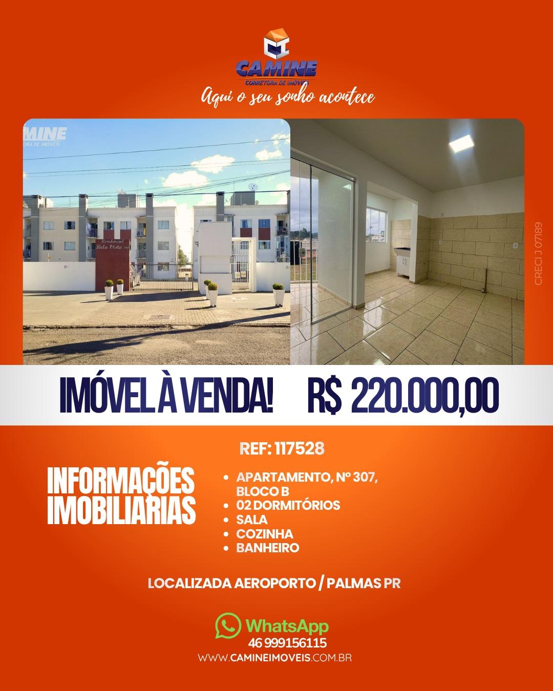 Apartamento à venda – Bloco B, Apto 307 (fundos) 📍