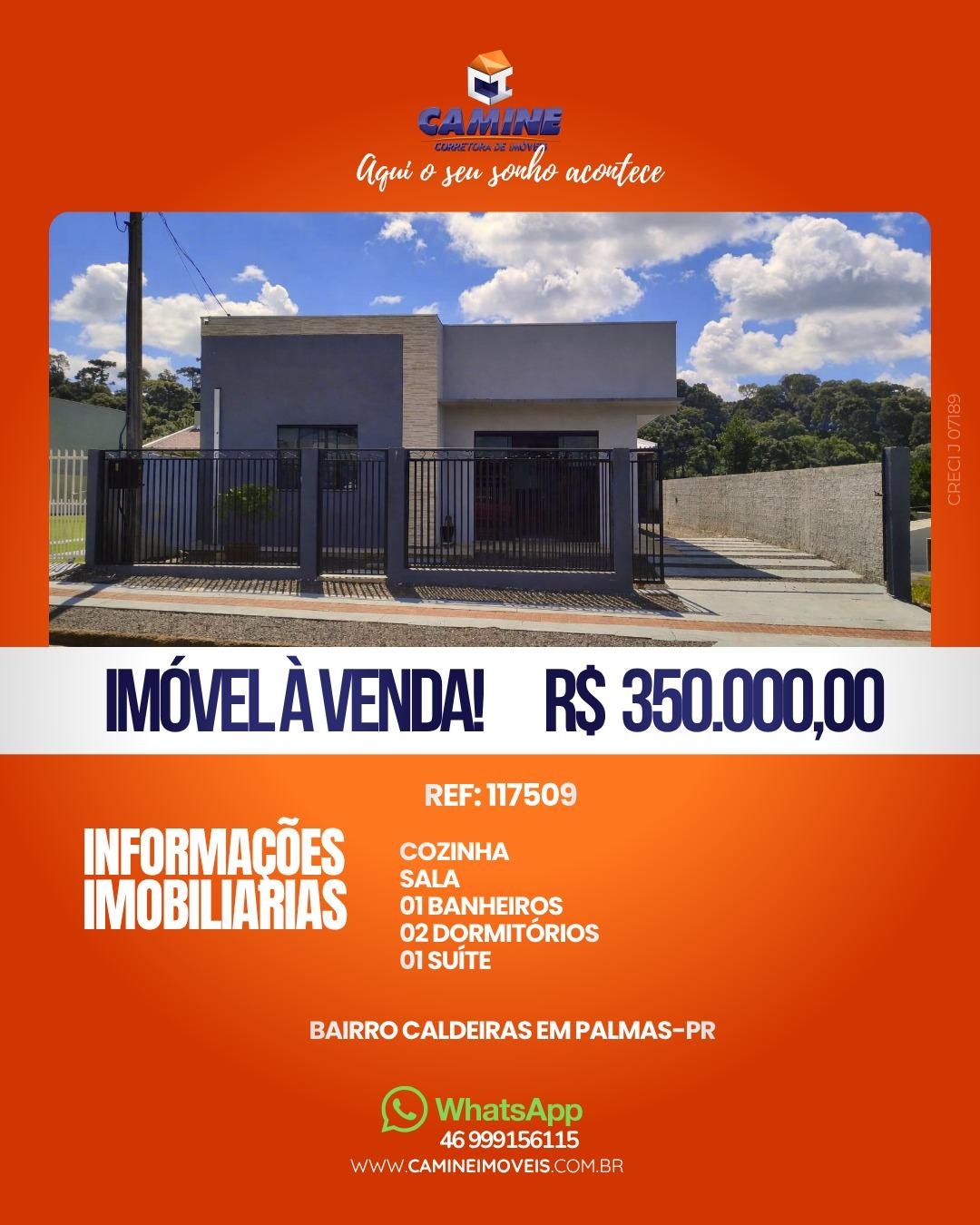 CASA À VENDA NO BAIRRO CALDEIRAS – PALMAS/PR