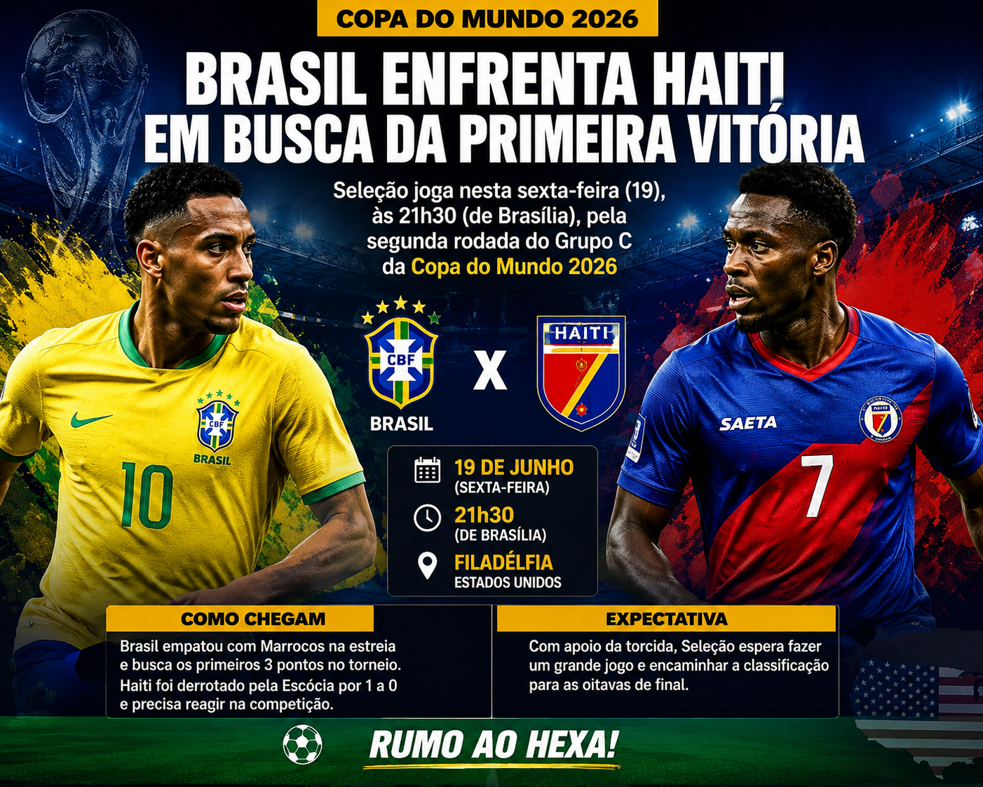 Brasil enfrenta Haiti em busca da primeira vitória na Copa do Mundo