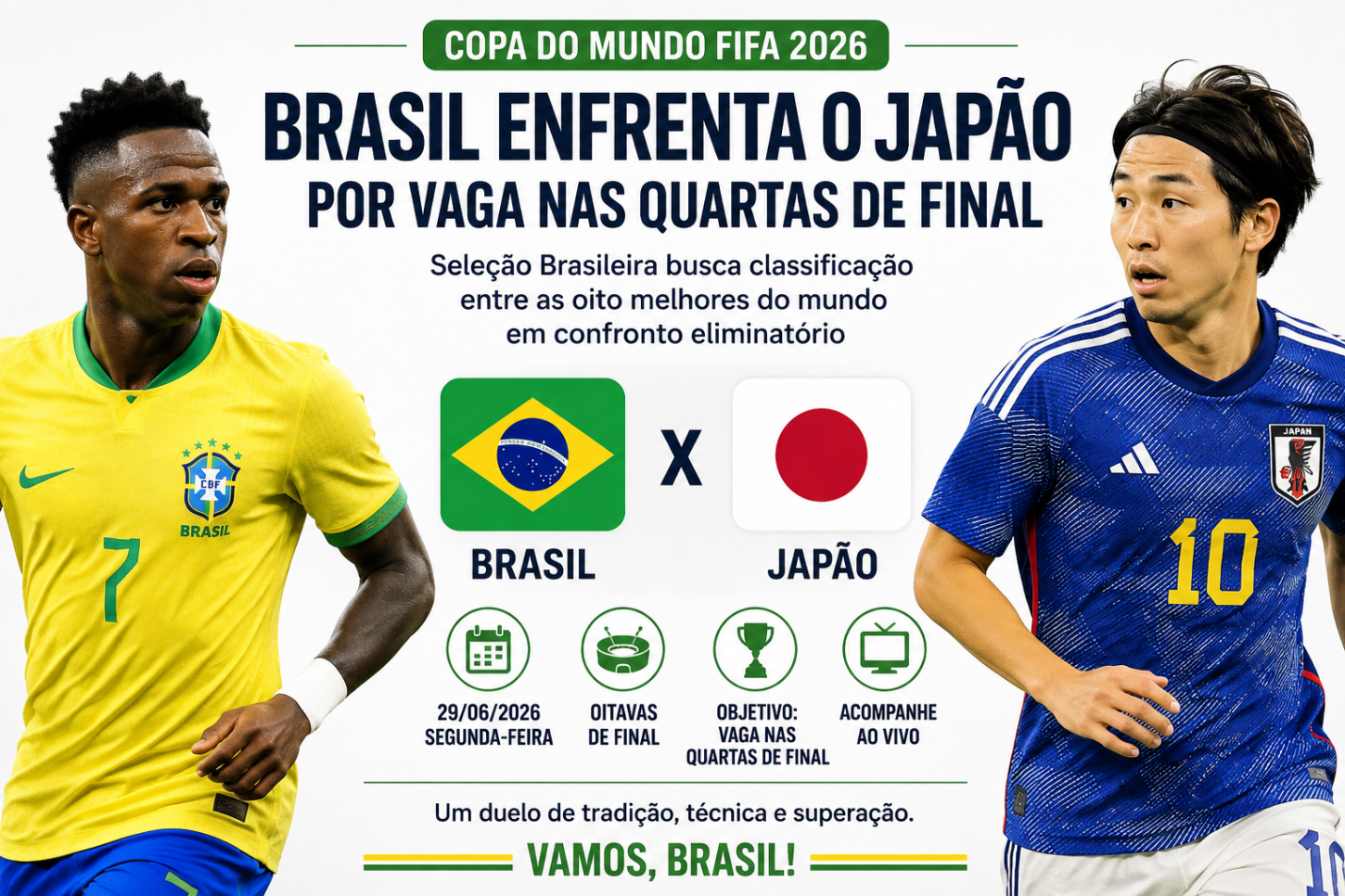 Brasil enfrenta o Japão nesta segunda-feira por vaga nas quartas de final da Copa do Mundo