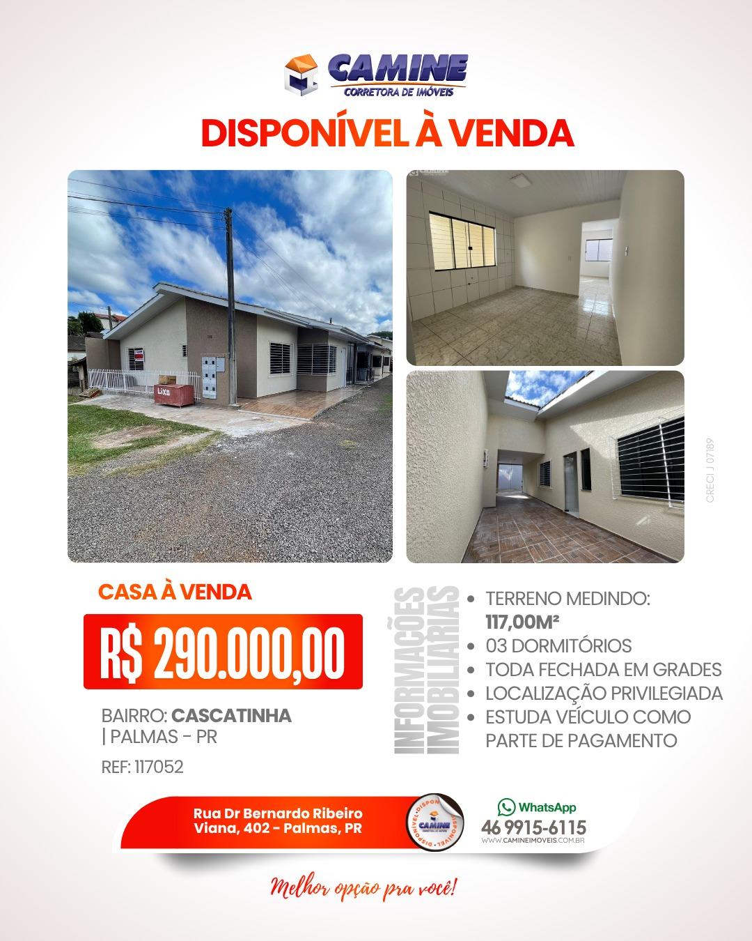 🏡 CASA À VENDA | BAIRRO CASCATINHA | PALMAS-PR