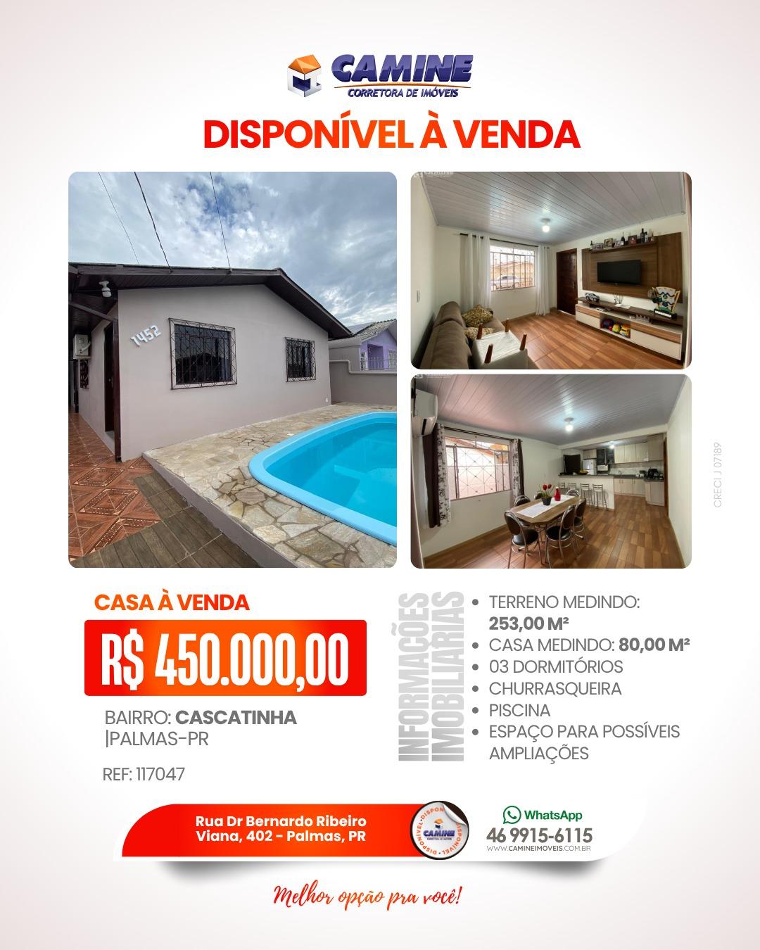 🏡 Casa à venda no Bairro Cascatinha, em Palmas-PR!