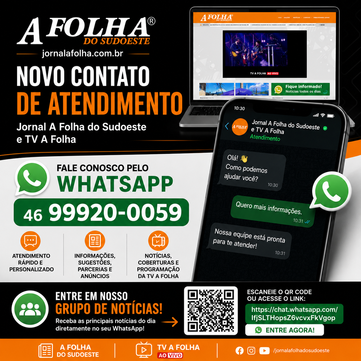 NOVO CONTATO DE ATENDIMENTO!