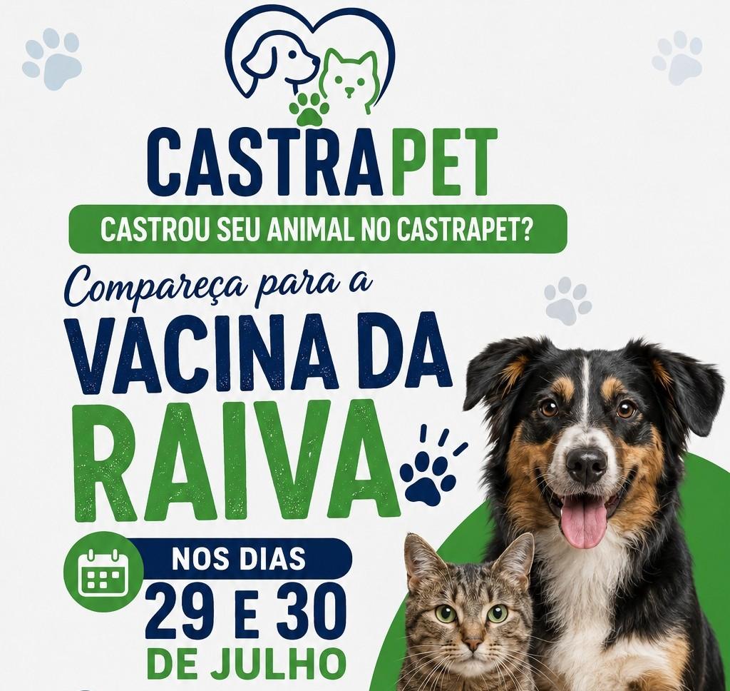 Vacinação antirrábica será realizada nos dias 29 e 30 de julho para animais castrados pelo programa Castrapet Paraná em Palmas