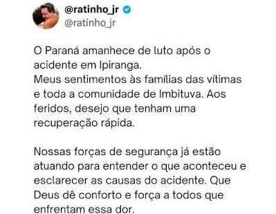 Governo do Paraná decreta luto oficial após grave acidente na BR-37