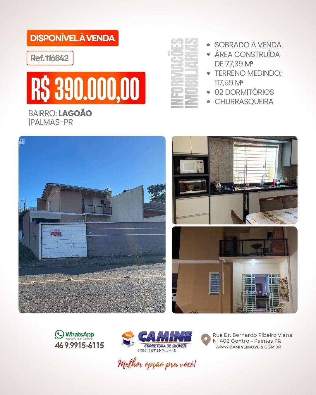 🏠 *SOBRADO À VENDA NO BAIRRO LAGOÃO – PALMAS-PR*