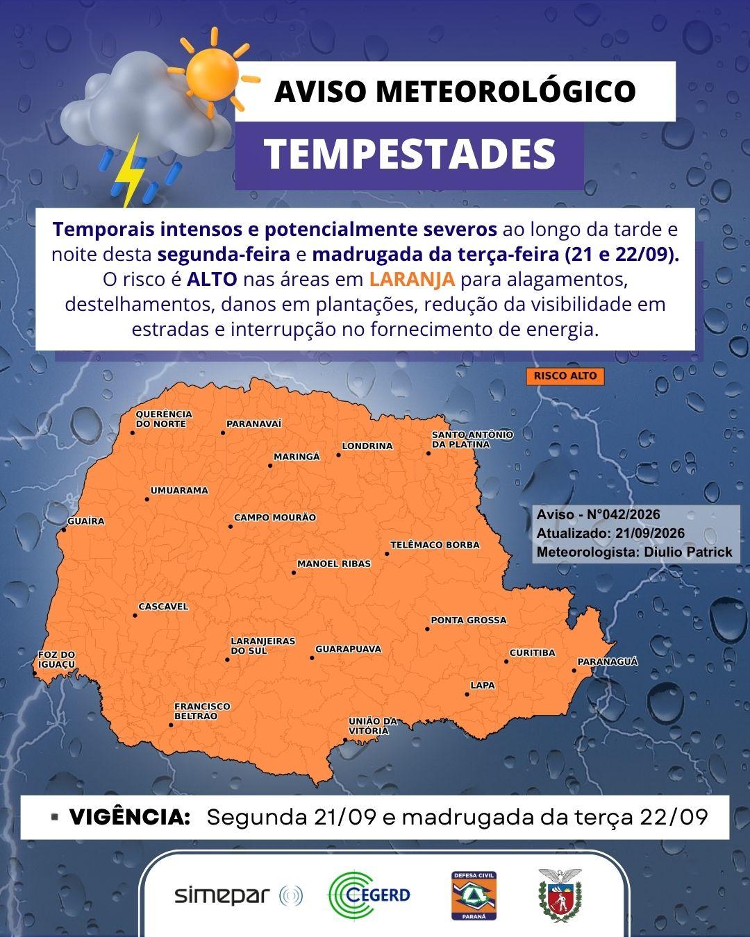 Risco de temporal na região de Palmas, Defesa Civil emitiu alerta 