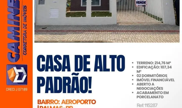 🏡✨ *CASA DE ALTO PADRÃO À VENDA NO BAIRRO AEROPORTO – PALMAS/PR!*