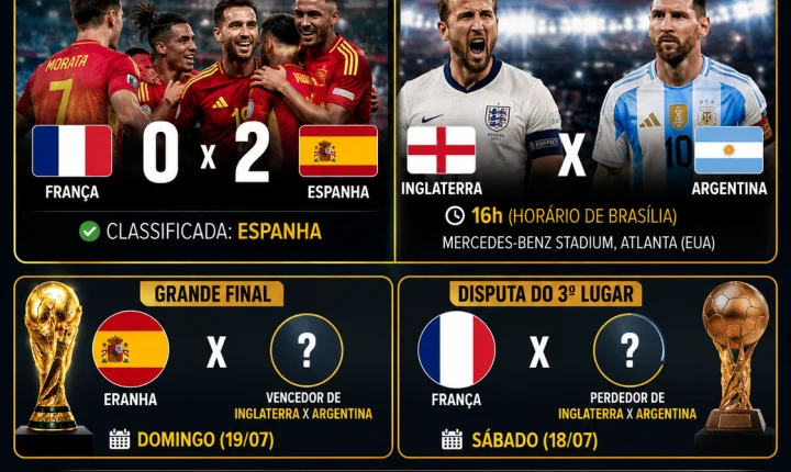 Copa do Mundo 2026: Espanha aguarda adversário na final; Inglaterra e Argentina disputam a última vaga